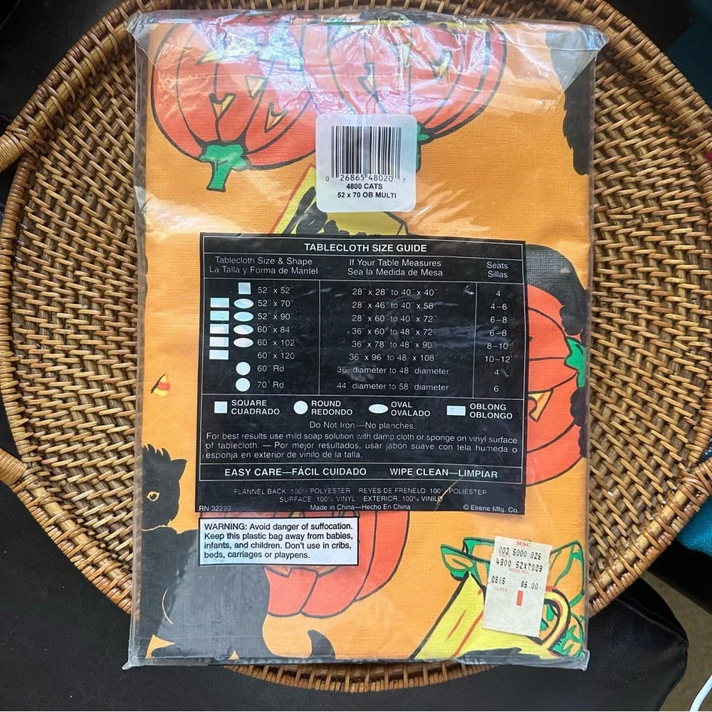 Elene Orange Vintage Halloween Cat Pumpkin Oblong Tablecloth New in Package